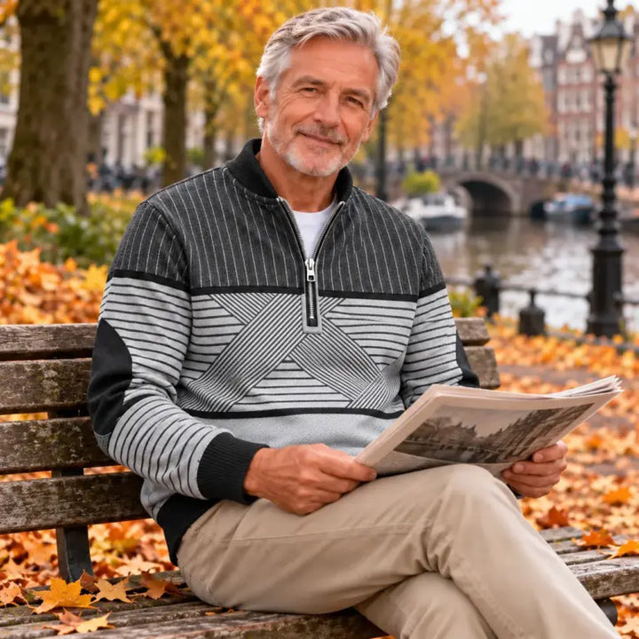 Ifan - Geometrisk half-zip striktrøje