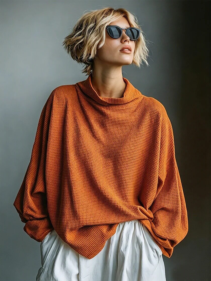 Aella - Tekstureret oversize højhalset top