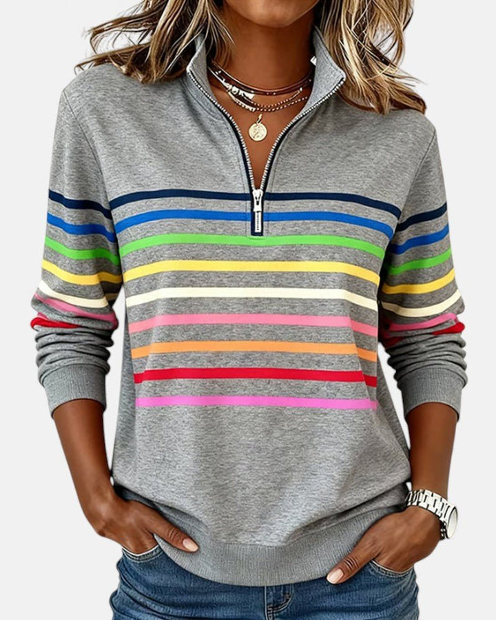 Corinelle - Stribet half-zip sweatshirt i soft touch