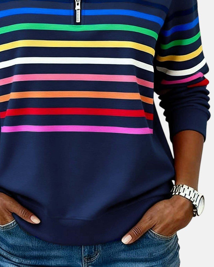 Corinelle - Stribet half-zip sweatshirt i soft touch