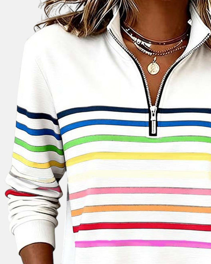 Corinelle - Stribet half-zip sweatshirt i soft touch