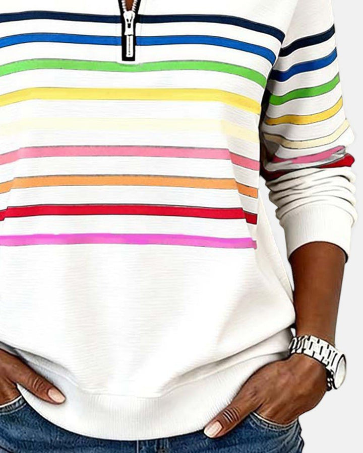 Corinelle - Stribet half-zip sweatshirt i soft touch