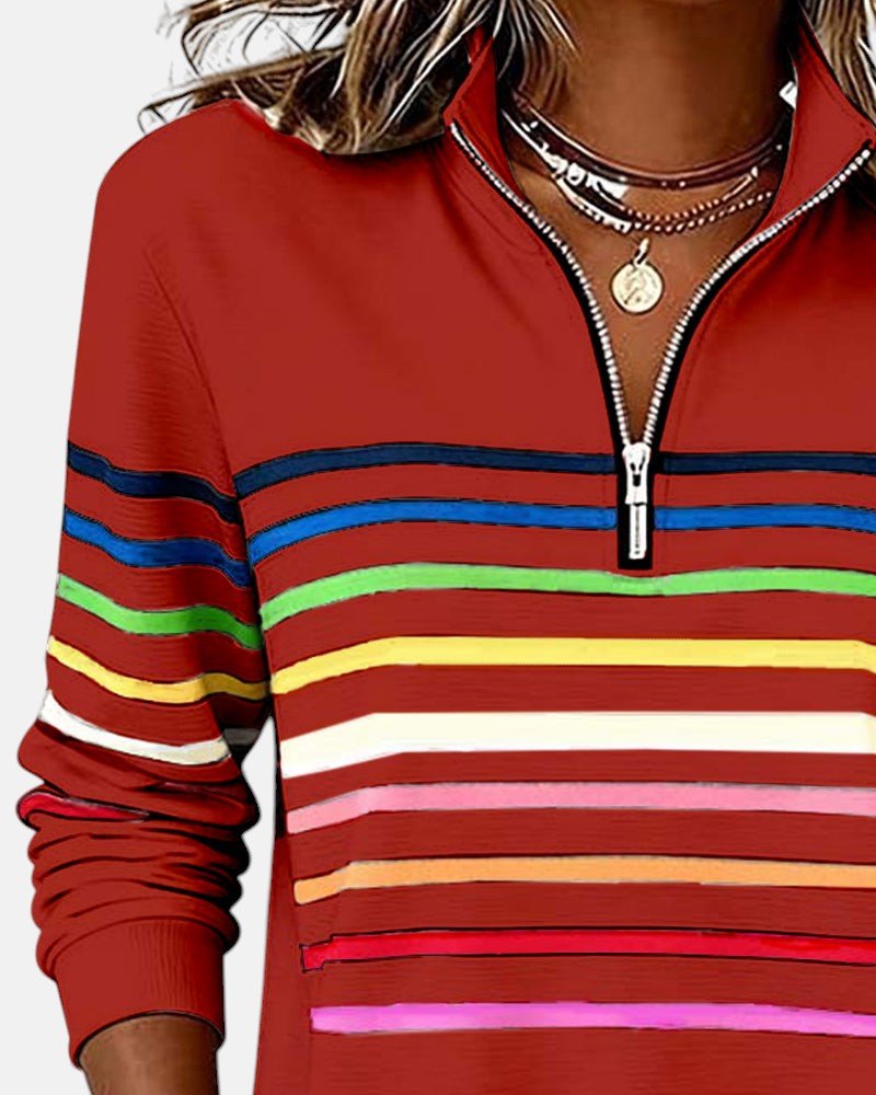 Corinelle - Stribet half-zip sweatshirt i soft touch