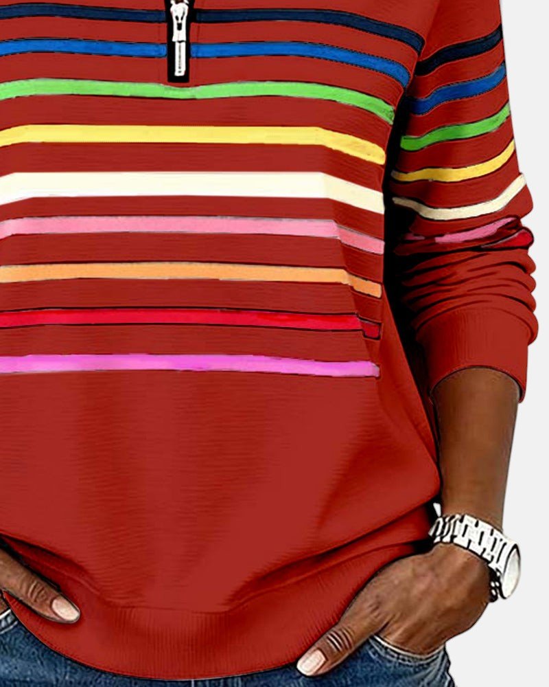 Corinelle - Stribet half-zip sweatshirt i soft touch