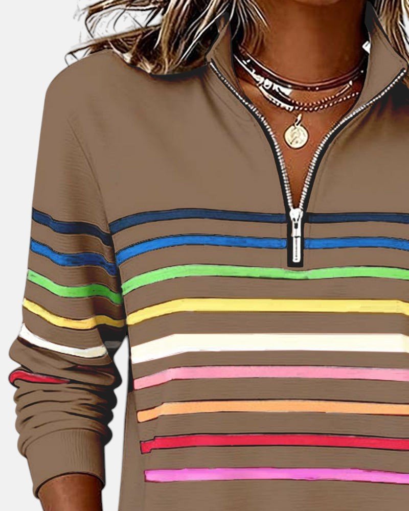Corinelle - Stribet half-zip sweatshirt i soft touch