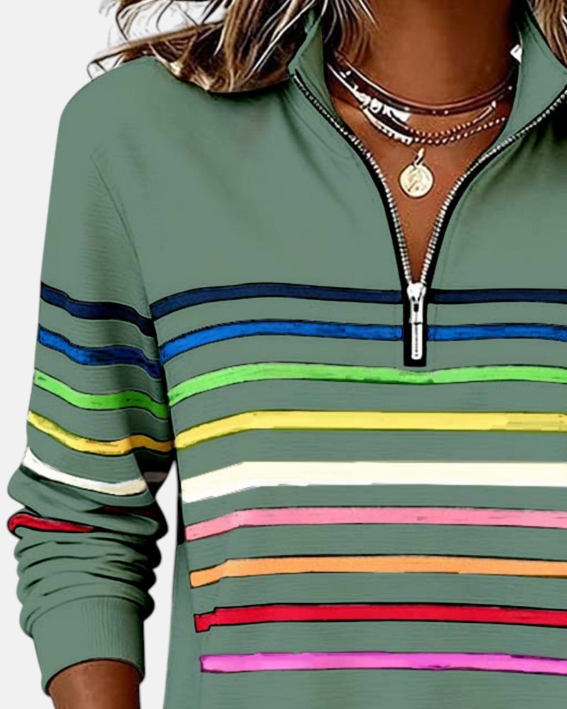 Corinelle - Stribet half-zip sweatshirt i soft touch