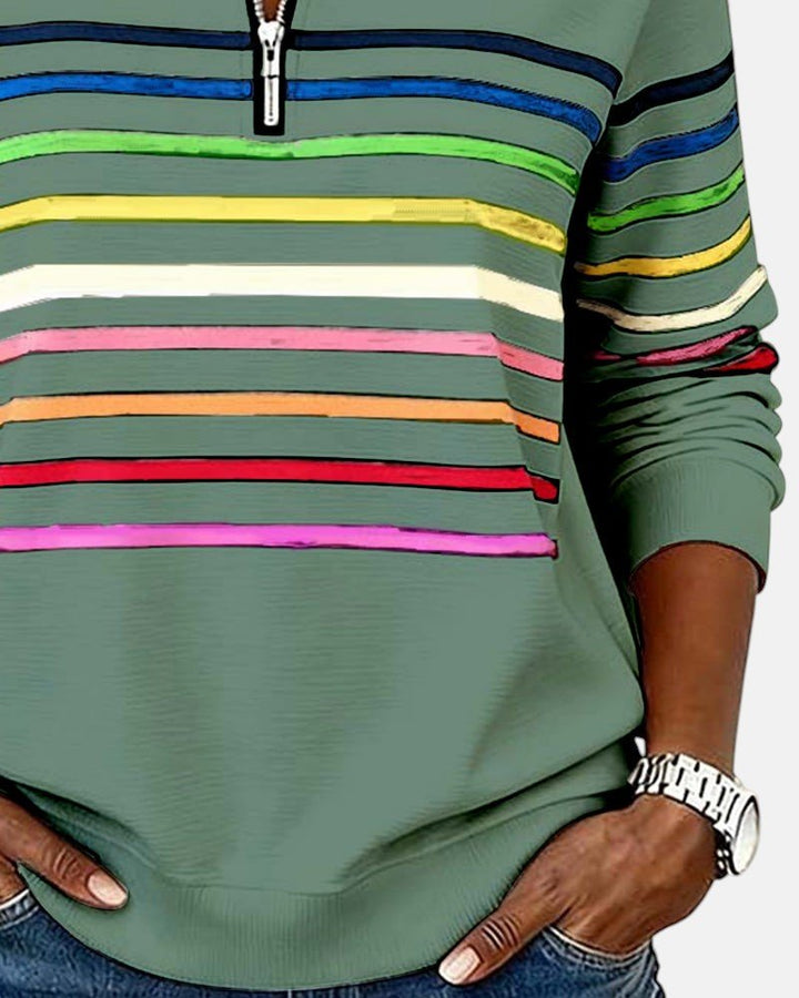 Corinelle - Stribet half-zip sweatshirt i soft touch