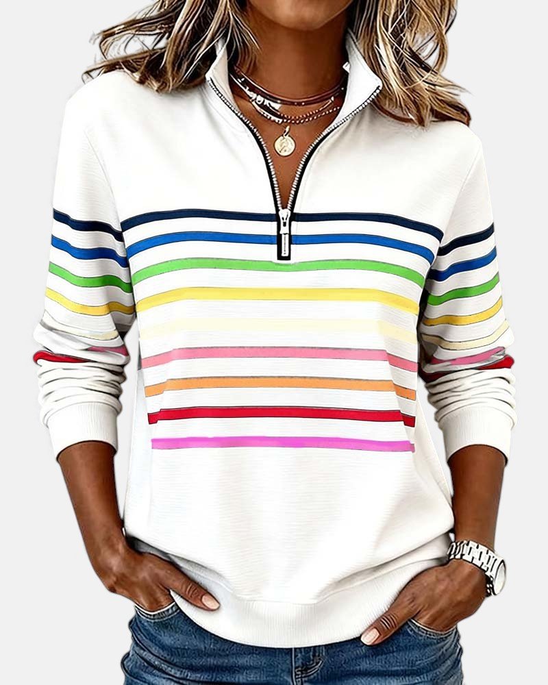 Corinelle - Stribet half-zip sweatshirt i soft touch