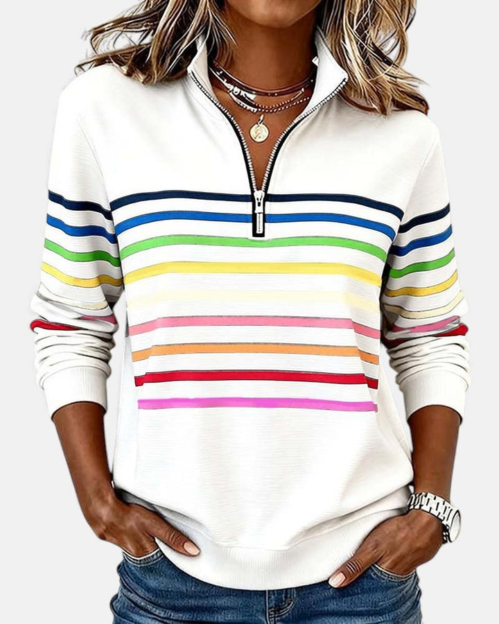 Corinelle - Stribet half-zip sweatshirt i soft touch