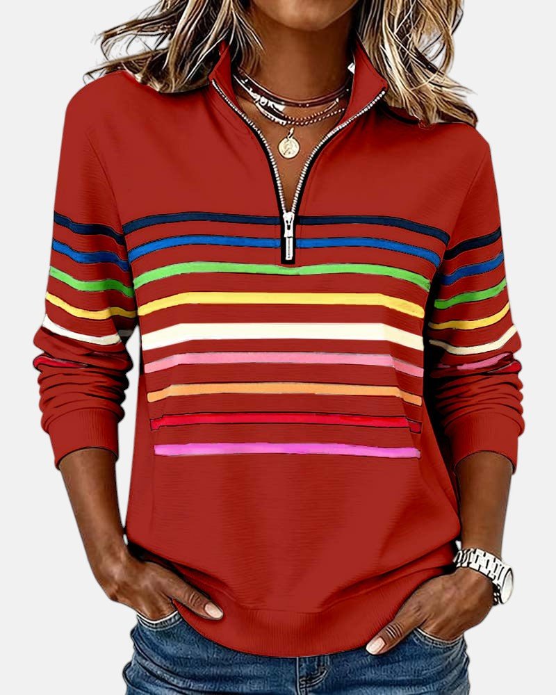 Corinelle - Stribet half-zip sweatshirt i soft touch