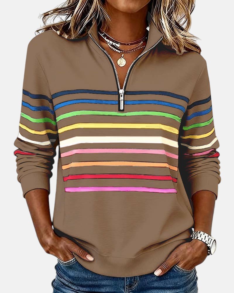 Corinelle - Stribet half-zip sweatshirt i soft touch