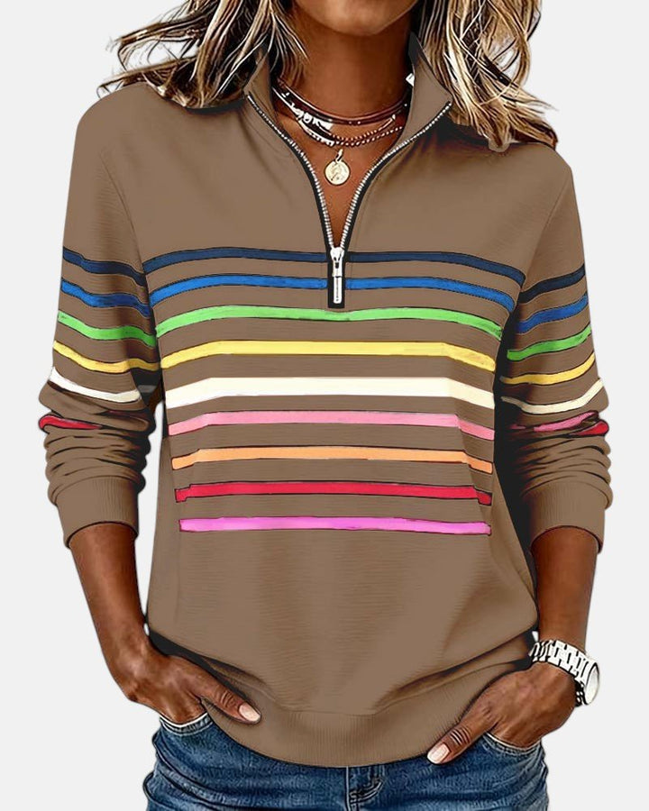 Corinelle - Stribet half-zip sweatshirt i soft touch