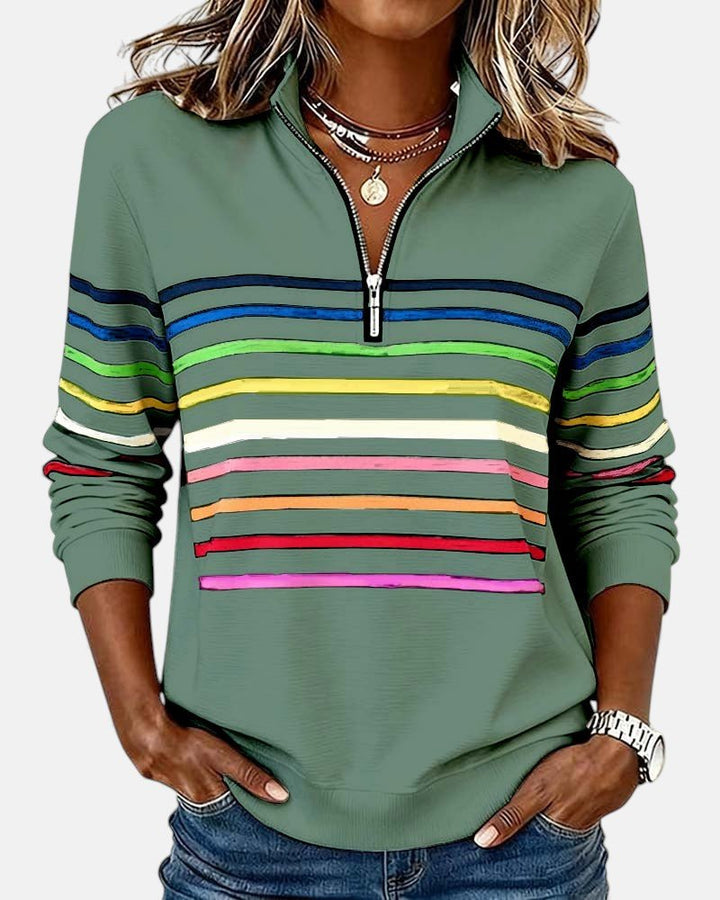 Corinelle - Stribet half-zip sweatshirt i soft touch