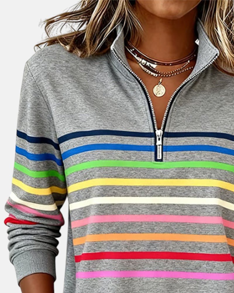 Corinelle - Stribet half-zip sweatshirt i soft touch