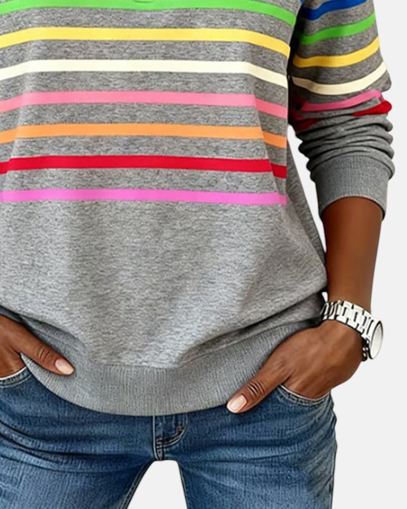 Corinelle - Stribet half-zip sweatshirt i soft touch