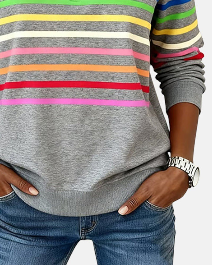 Corinelle - Stribet half-zip sweatshirt i soft touch