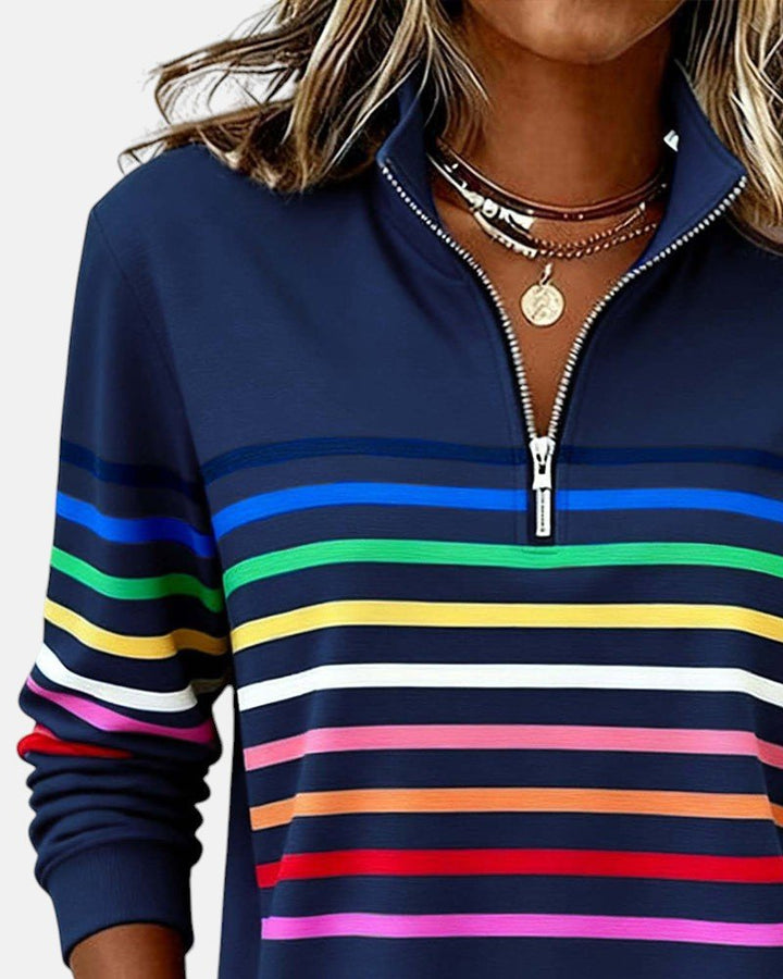 Corinelle - Stribet half-zip sweatshirt i soft touch